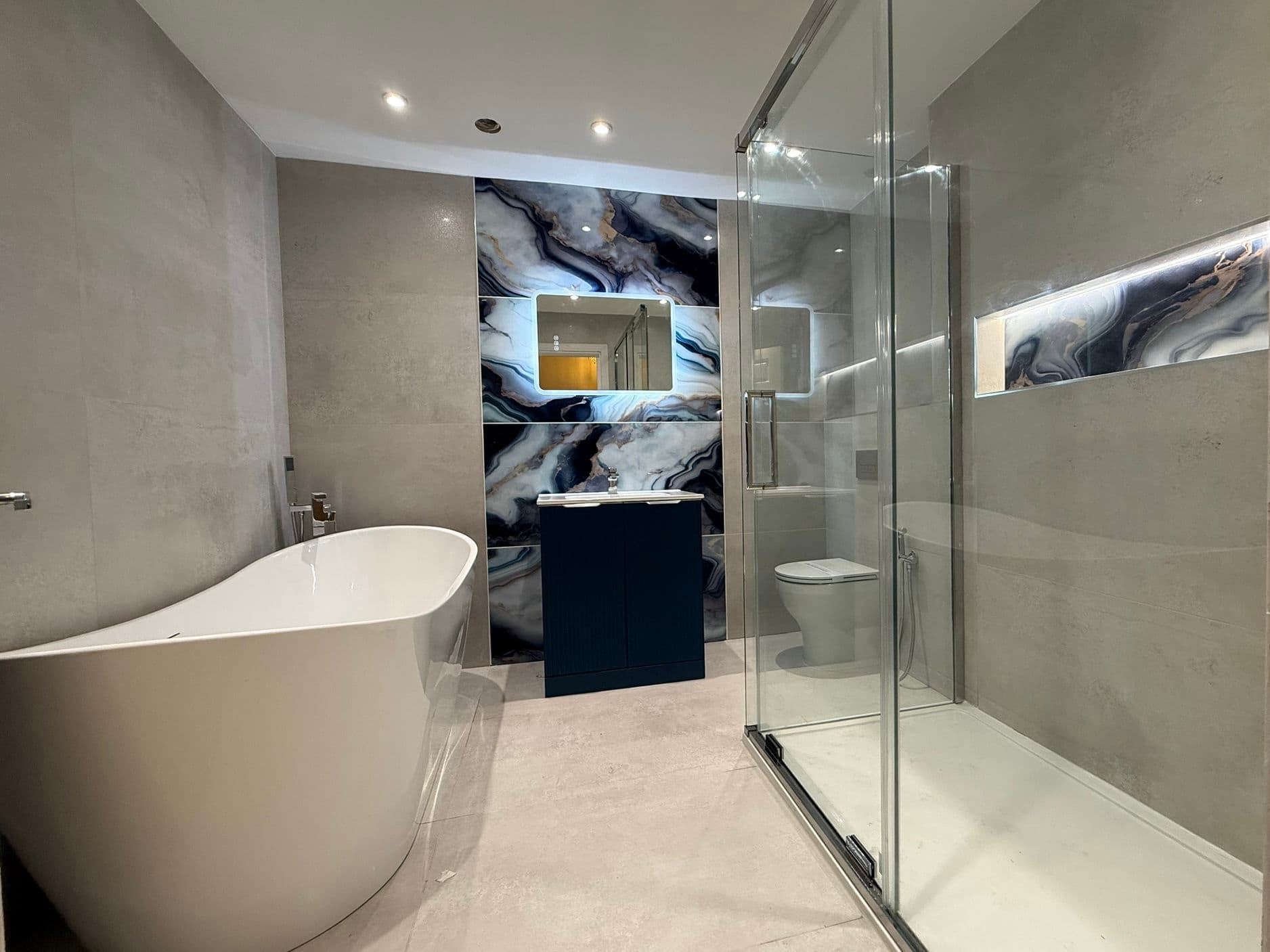 Completed bathroom renovation with walk-in shower, Kent